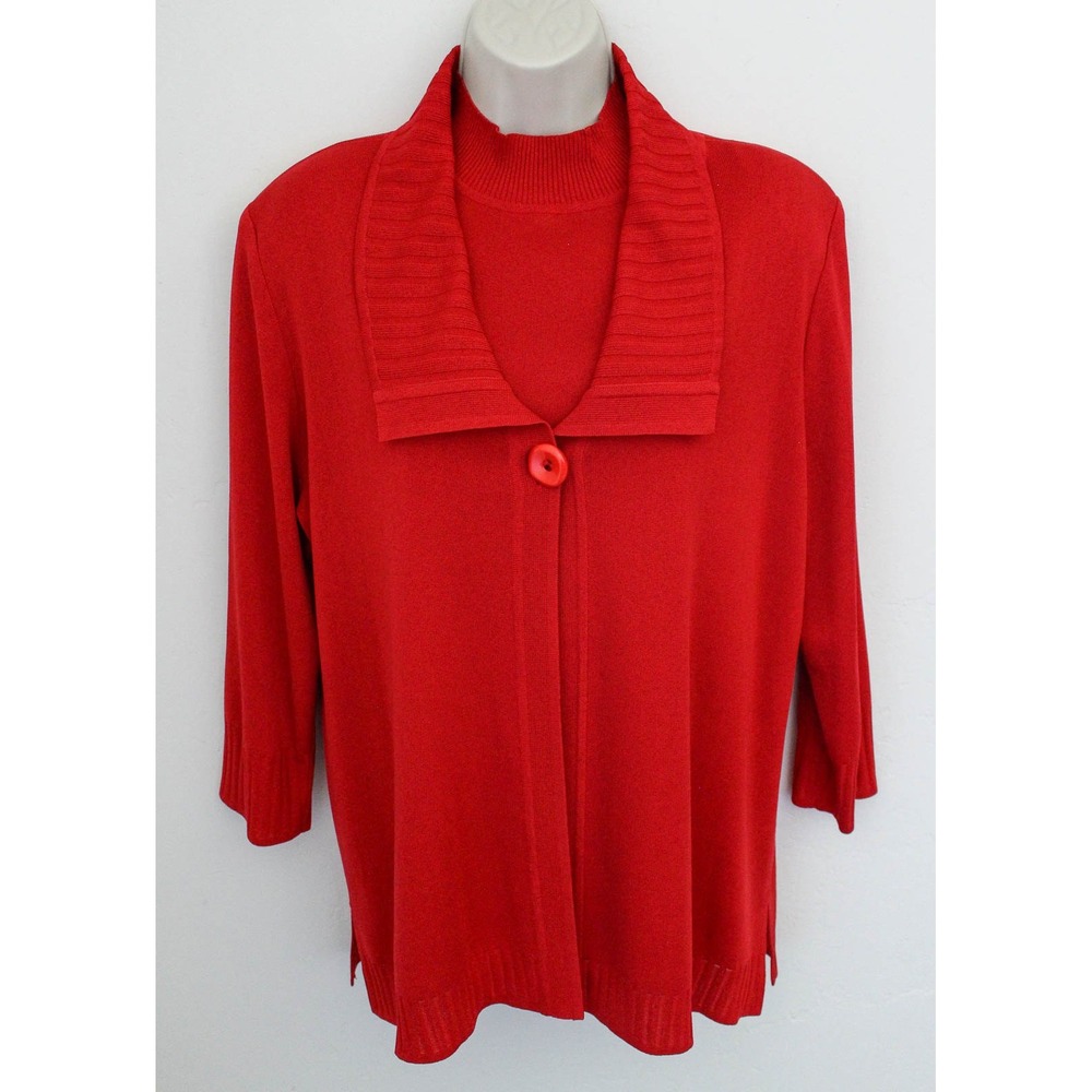 Exclusively Misook Cardigan Twinset Medium Red Tank Jacket 2-Piece Acrylic